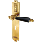 Jugendstil Zimmertürbeschlag aus Messing - außergewöhnliche Form - matt gold