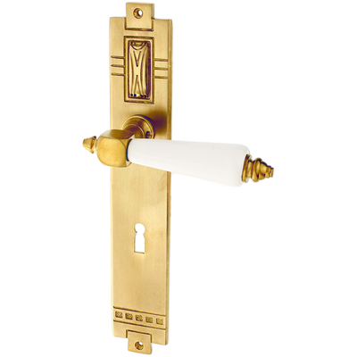 Zimmertürbeschlag aus Messing - Jugendstil - typische Form | matt gold