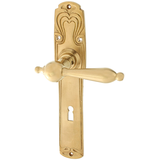 Messing Zimmertürbeschlag patiniert in matt gold - Jugendstil