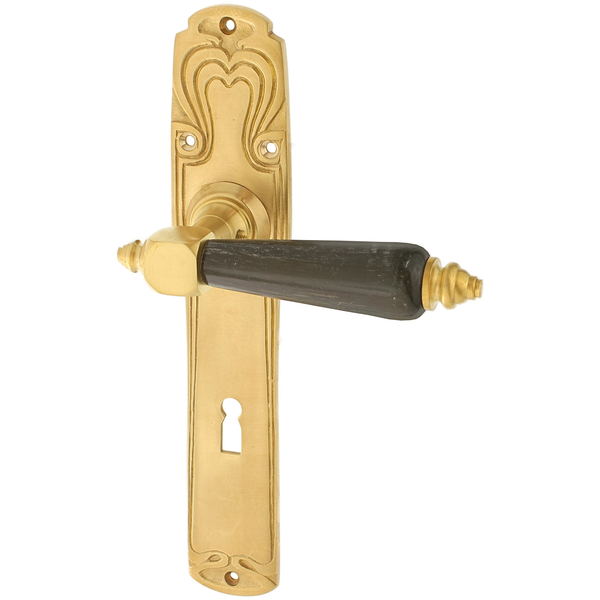 Jugendstil Zimmertürbeschlag aus Messing - verziertes Muster - matt gold