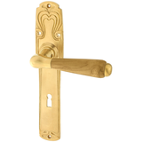 Zimmertürbeschlag aus Messing patiniert matt gold typische Form