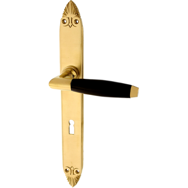 Zimmertürgarnitur Langer Hirschpohl in Messing, patiniert