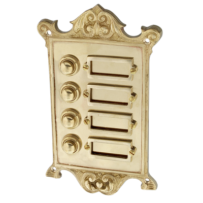 historische Klingelplatte Messing poliert | Jugendstil | Klingelplatte mit 4 Klingelknöpfen | Antik Klingel B9184 
