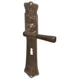 Drückergarnitur mit Langschild Jugendstil antik | Messing antik patiniert | BB Modell "Ried im Innkreis A" | Ventano 