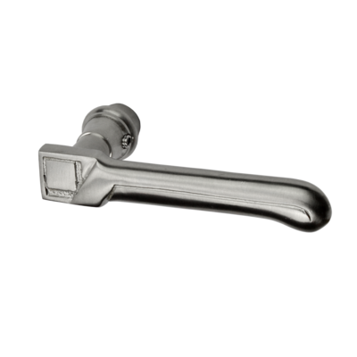 Türklinke aus Messing vernickelt, matt gebürstet, silber matt, markante Form..