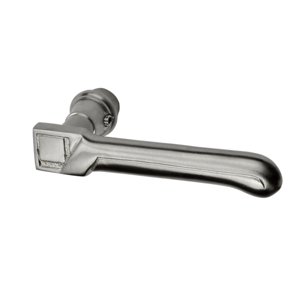 Türklinke aus Messing vernickelt, matt gebürstet, silber matt, markante Form..
