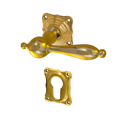 Türgarnitur mit Rosetten für Zimmertüren, Biedermeier - Modell "Bruchsal" - Messing poliert PZ Modell "Bruchsal"