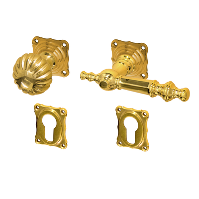 Türknauf und Rosetten - Historismus - Modell "Trieben" -  Messing poliert WG Modell "Trieben"