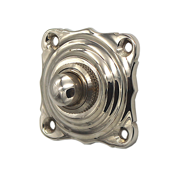 Jugendstil Klingel Hochglanz vernickelt | Klingelplatte mit Klingelknopf| Antik Klingel N9201