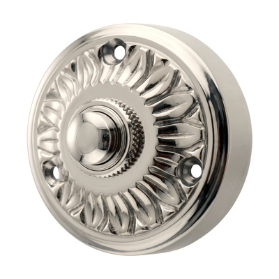 Gründerzeit Klingel Nickel hochglanz | Klingelplatte mit Klingelknopf| Antik Klingel N9266 Aufputz