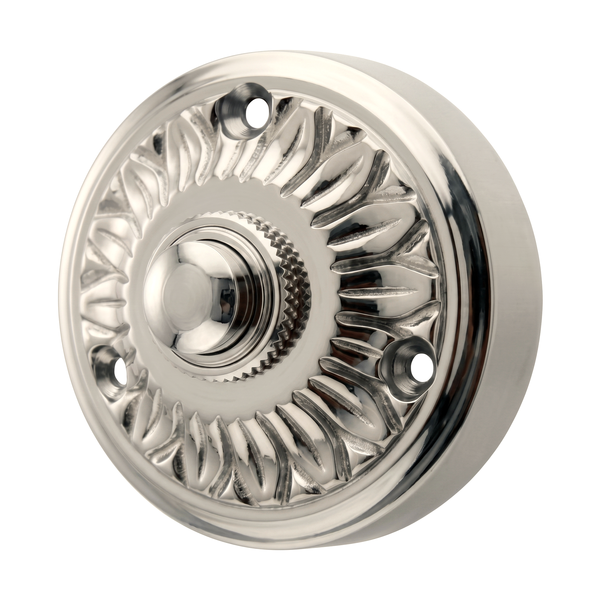 Gründerzeit Klingel Nickel hochglanz | Klingelplatte mit Klingelknopf| Antik Klingel N9266 Aufputz