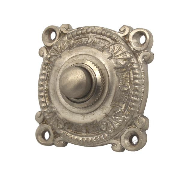 Gründerzeit Klingel Nickel matt gebürstet| Klingelplatte mit Klingelknopf| Antik Klingel NM9711