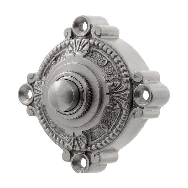 Gründerzeit Klingel Nickel matt gebürstet| Klingelplatte mit Klingelknopf| Antik Klingel NM9716 Aufputz