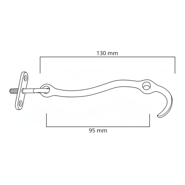 Sturmhaken mit Plattenöse NM7875, Länge 130 mm, Messing vernickelt und matt gebürstet