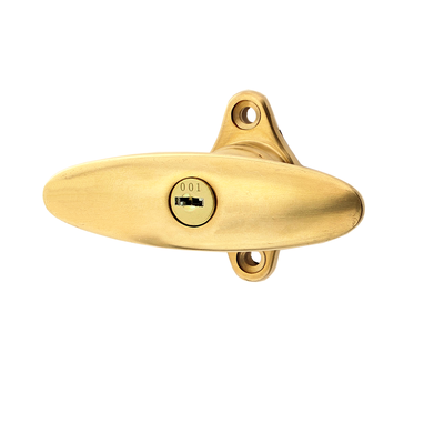 Fensterbeschlag matt gold aus Messing patiniert außergewöhnliche Form