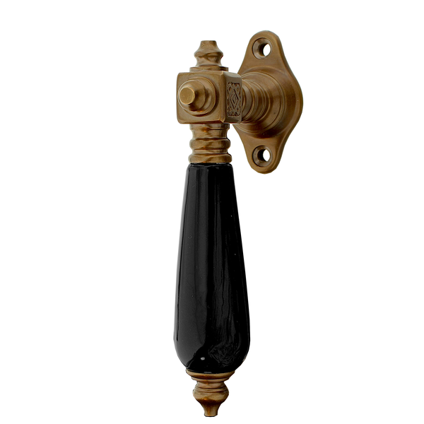 Fenstergriff Gründerzeit | Fensterolive antik | Messing, dunkel antik patiniert | Modell 