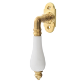 Fensterbeschlag matt gold aus Messing patiniert ergonomische Form