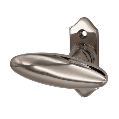 Historischer ovaler Fenstergriff | Fensterolive antik | Messing, vernickelt poliert| Modell 