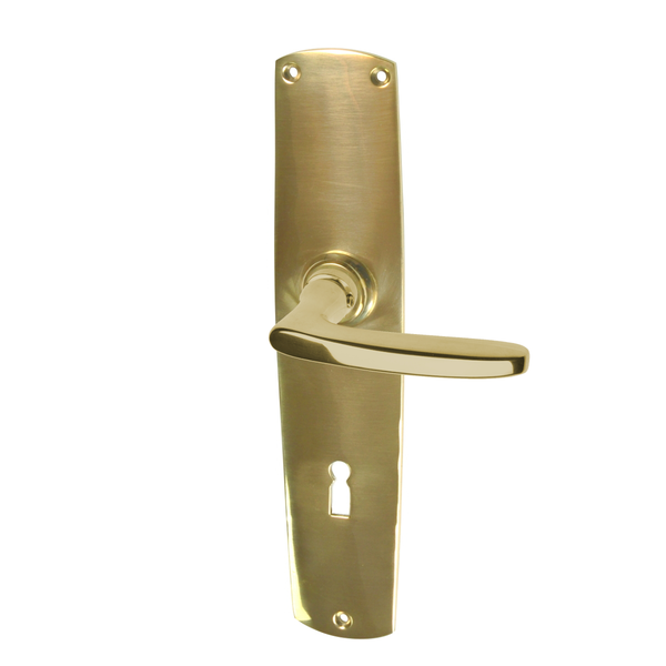 Langschildgarnitur mit Türklinken antik, Art deco | Messing poliert | BB Modell "Dahlem B" | Ventano