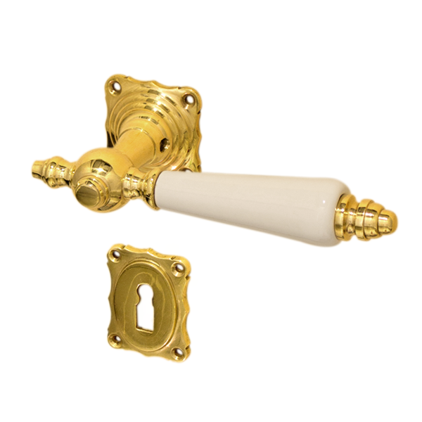 Türbeschlag Jugendstil antik | Messing poliert | BB Modell "Gifhorn B" | weiß | Ventano