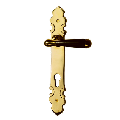 Jugendstil Türbeschlag mit Porzellangriff und Langschild aus Messing für Profilzylinder