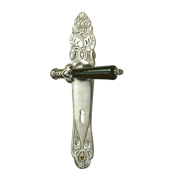 Drückergarnitur Jugendstil antik | Messing matt vernickelt | BB Modell "Bonn" | Ventano | Ansicht 1