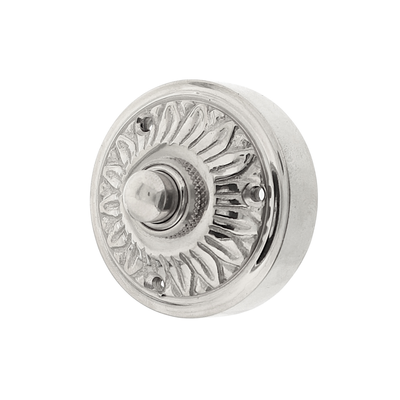 Gründerzeit Klingel Nickel hochglanz | Klingelplatte mit Klingelknopf| Antik Klingel N9266 Aufputz