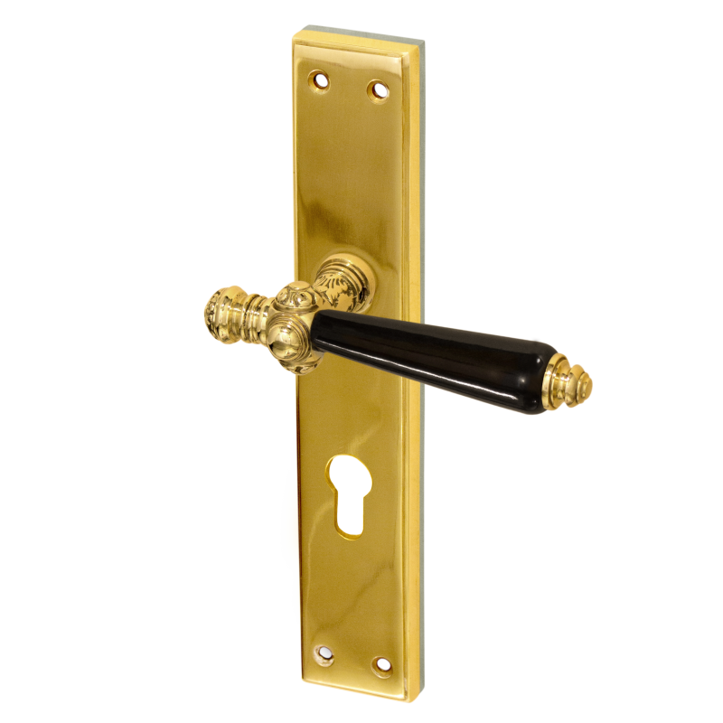 Türgarnitur in Messing poliert - Türbeschlag antik - PZ Modell "Hallein"