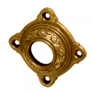 Gründerzeit Drückerlochrosette aus Messing typische Form matt gold