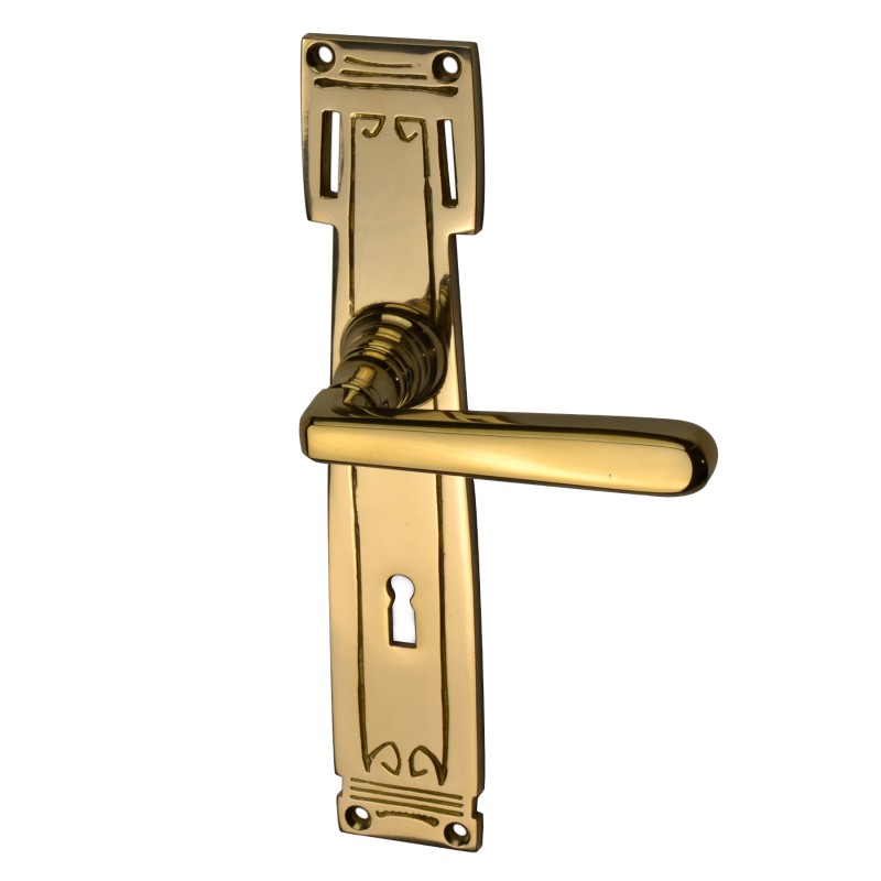 Prunkgriffe Messing Tür BB 72 Griffe Türgriffe Langschild Jugendstil  S24-1A 