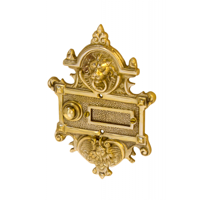 Türklingel antik im Jugendstil mit Löwe, Messing poliert